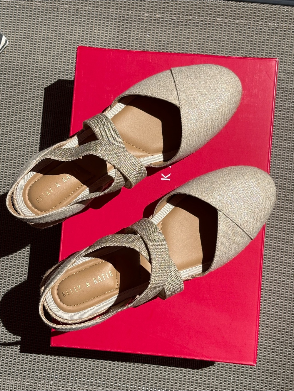 Kelly & Katie Shimmery Gold Mary Jane Wedge with Cross Strap